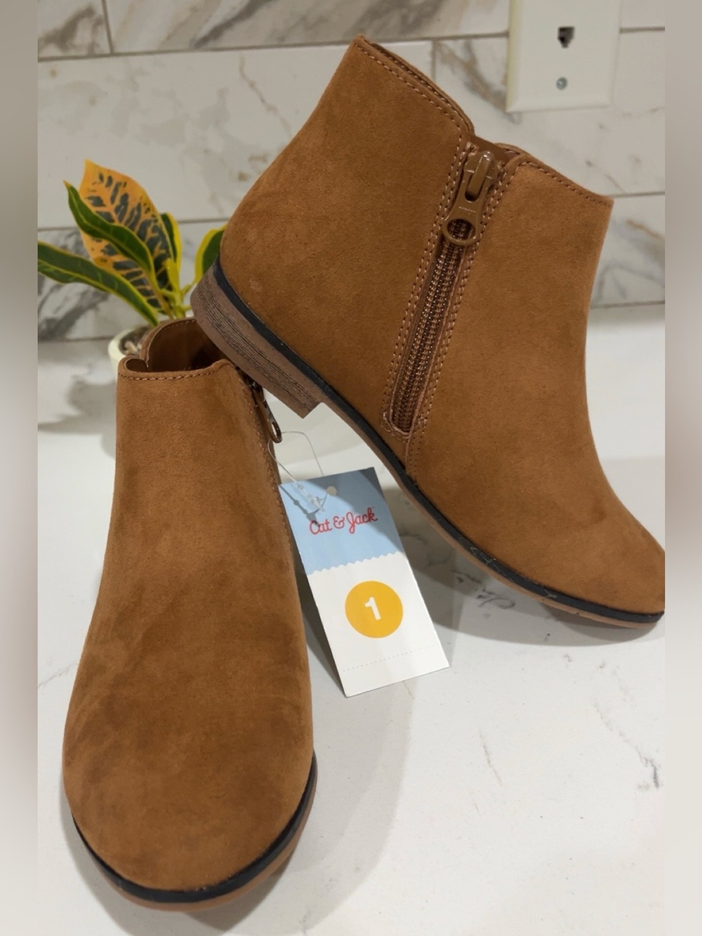 Cat & Jack Cognac Suede-Look Ankle Booties